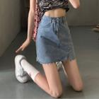 Frayed Denim Mini Skirt / Belt / Set