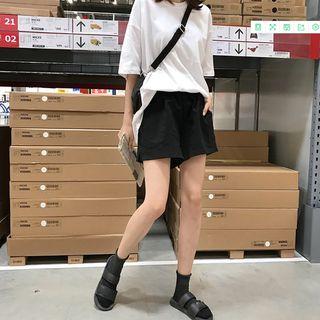 Plain Wide Leg Shorts Black - One Size