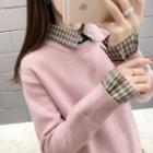 Mock Two Piece Checked Panel Sweater