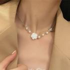 Faux Pearl Rose Pendant Choker Necklace Necklace - One Size