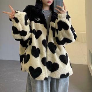 Heart Print Fleece Zipped Jacket