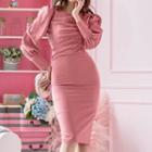 Long-sleeve Button-up Midi Dress