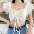 Cap-sleeve Cropped Blouse / High-waist Ripped Jeans