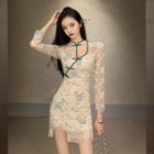 Long-sleeve / Short-sleeve Lace Mini Qipao
