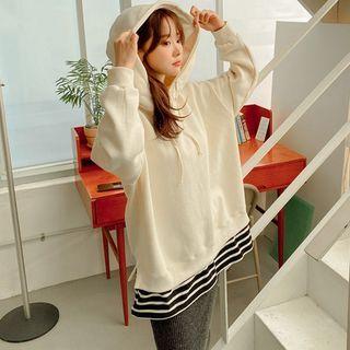 Plus Size Striped-hem Fleece-lined Hoodie