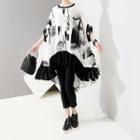 Elbow-sleeve Print High Low Dress White - One Size