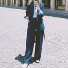 Set: Plain Blazer + Wide-leg Pants