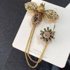 Rhinestone Bee Chained Brooch Gold - One Size