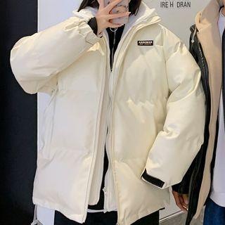 Couple Matching Mock Two-piece Padded Zip-up Hooded Jacket
