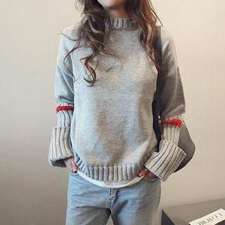 Two Tone Mock-neck Knit Top Gray - One Size