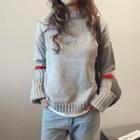 Two Tone Mock-neck Knit Top Gray - One Size