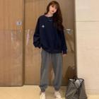 Planet Embroidered Pullover / Plain Sweatpants