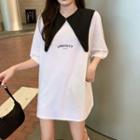 Rhinestone Collared Lettering Short-sleeve T-shirt