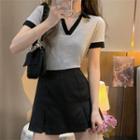 Short-sleeve Polo Shirt / Mini A-line Skirt / Set