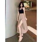 Strappy Crop Top / Slited Wide-leg Pants
