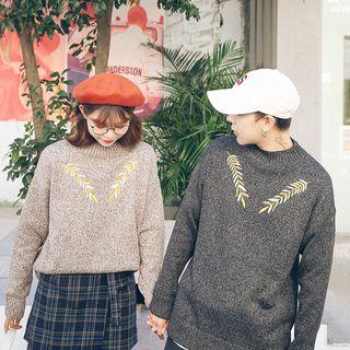 Couple Matching Long Sleeve Mock Neck Printed Sweater  - One Size