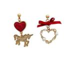 Unicorn Heart Faux Pearl Asymmetrical Alloy Dangle Earring 1 Pair - Earring - Irregular - Gold - One Size