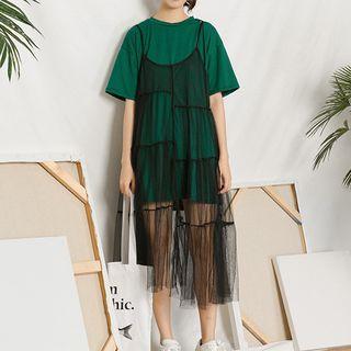 Mock Two-piece Short-sleeve Mesh Dress