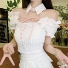 Puff-sleeve Ruffled Crinkle Crop Top