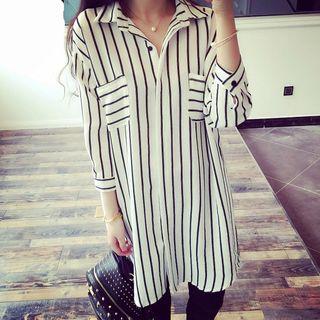 Pinstripe Chiffon Shirtdress