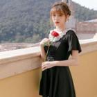 Set: Short-sleeve Lace Trim Swim Dress + Shorts