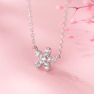 925 Sterling Silver Rhinestone Flower Pendant Necklace S925 Silver - As Shown In Figure - One Size