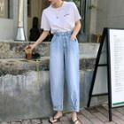 Printed Short-sleeve T-shirt / Crop Wide Leg Jeans