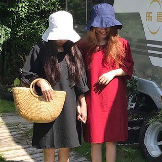 Plain Cut Out Back Elbow Sleeve Dress