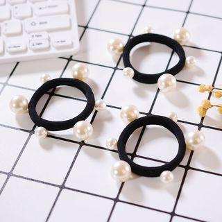 Faux Pearl Accent Hair Tie Black - One Size