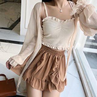 Chiffon Jacket / Spaghetti Strap Top / Shorts