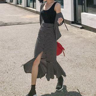 Set: Striped Zip Hoodie + Striped Midi Mermaid Skirt