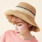 Striped Straw Sun Hat Khaki - One Size