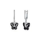 925 Sterling Silver Black Butterfly Earrings With Austrian Element Crystal Silver - One Size