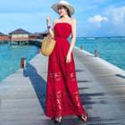 Sleeveless Lace Panel Chiffon Maxi Sun Dress