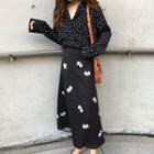 Printed Midi Skirt / Dotted Blouse