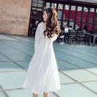Long-sleeve Open-back Eyelet Lace A-line Dress