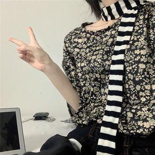 Elbow-sleeve Floral T-shirt Floral - Black & White - One Size