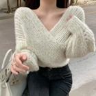 Off-shoulder V-neck Sweater Beige - One Size