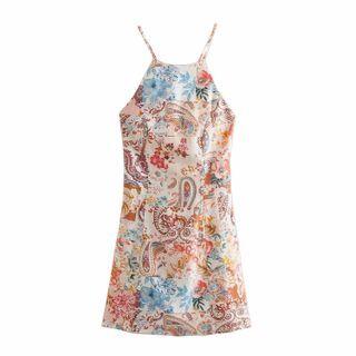 Spaghetti Strap Paisley Print Sheath Dress
