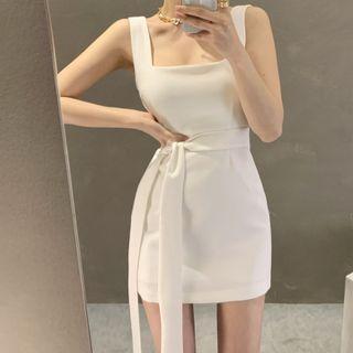 Sleeveless Sashed Mini Sheath Dress