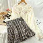 Set: Lace Shirt + Tweed A-line Skirt