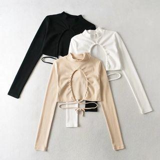 Long Sleeve Tie-waist Cut-out Top