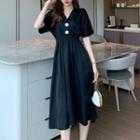 Short-sleeve Button Plain Dress