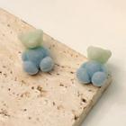 Flocking Bear Earring 1 Pair - S925 Silver Pin Stud Earrings - Gray & Blue - One Size