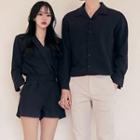 Couple Matching Plain Shirt / V-neck Long-sleeve Playsuit