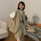 Short-sleeve Printed T-shirt / Buttoned-up Vest / Shorts / Set