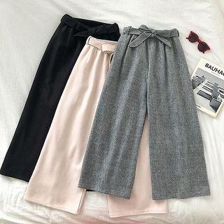 Plain High-waist Acrylic Lace-up Pants