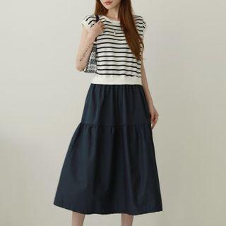Sleeveless Stripe-panel Long Dress
