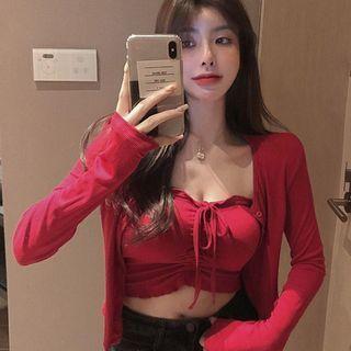 Set : Cropped Top + Long-sleeve Cardigan