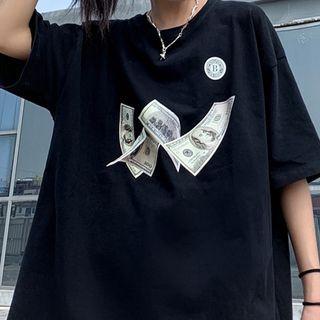 Short-sleeve Money Print T-shirt